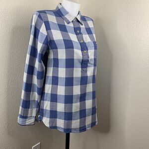 LL Bean Double Cloth Plaid Dusty Navy Blue Shirt L/S Women’s Small *see Notes